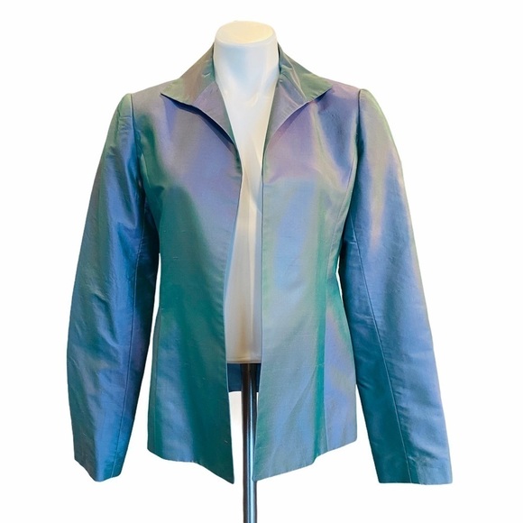 LAFAYETTE 148 Silk Turquoise Shark Skin Blazer 2 - Picture 2 of 8